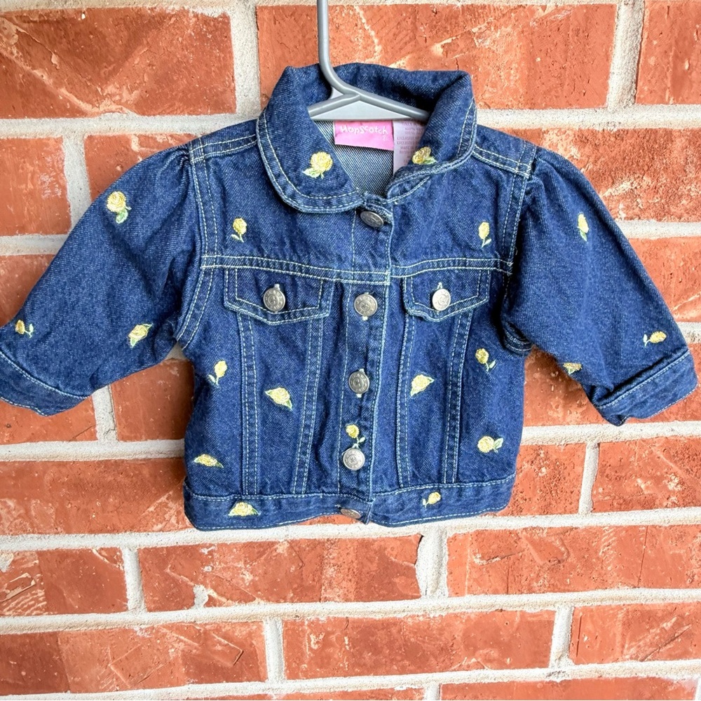 Hopscotch baby girl denim jacket with embroidered flowers